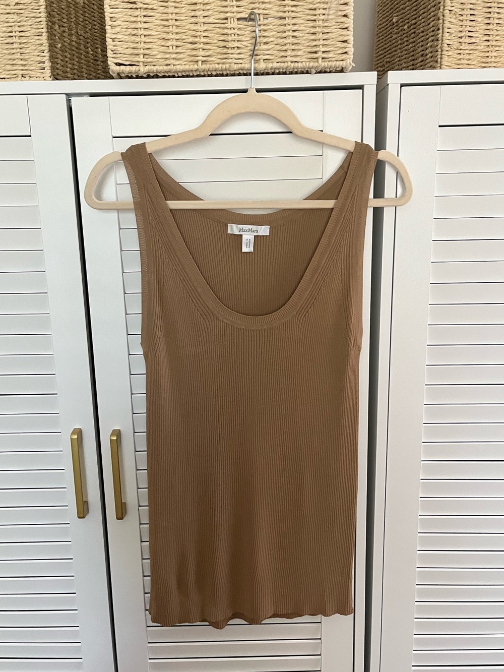 MaxMara Ribbed Scoop Neck Tank Top Camel Brown